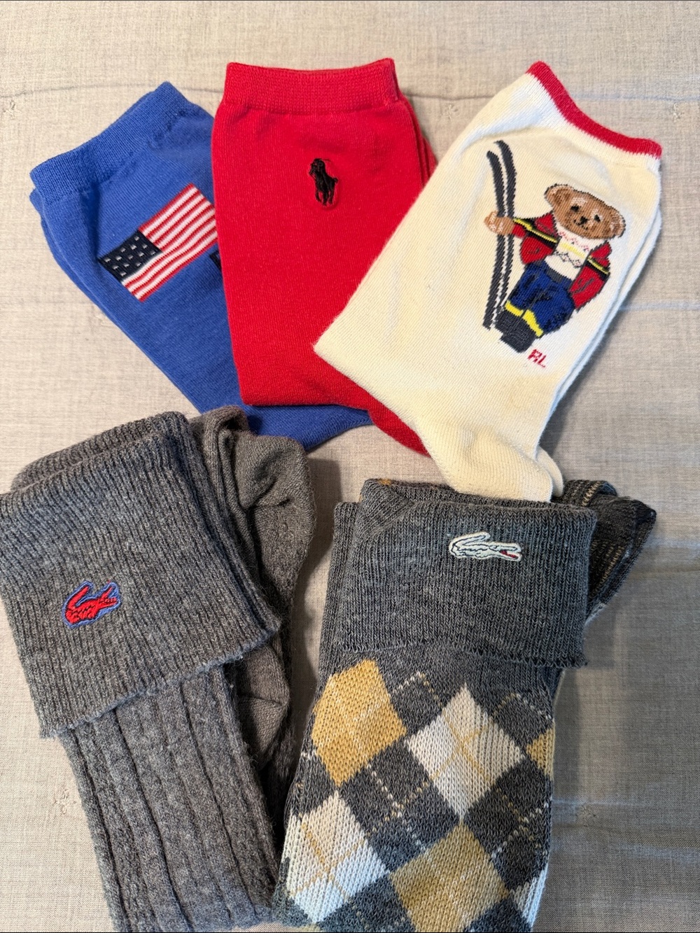 Ralph Lauren & Lacoste women’s  Mixed Socks - Red, Blue, Cream, Gray